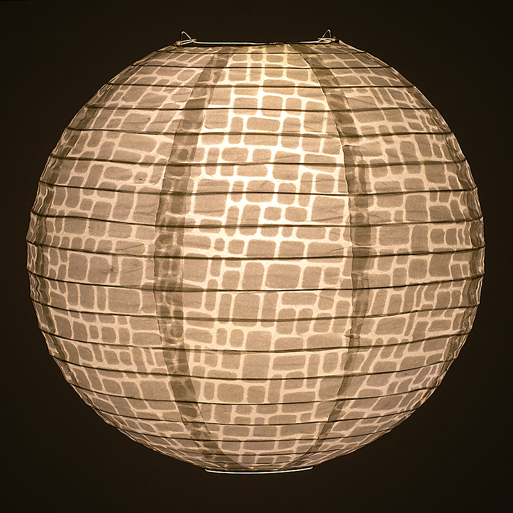 BULK PACK (3) 12" Modern Stone Japanese Kozo Unryu Fibrous Paper Lantern Shade, Hanging Decoration - PaperLanternStore.com - Paper Lanterns, Decor, Party Lights & More