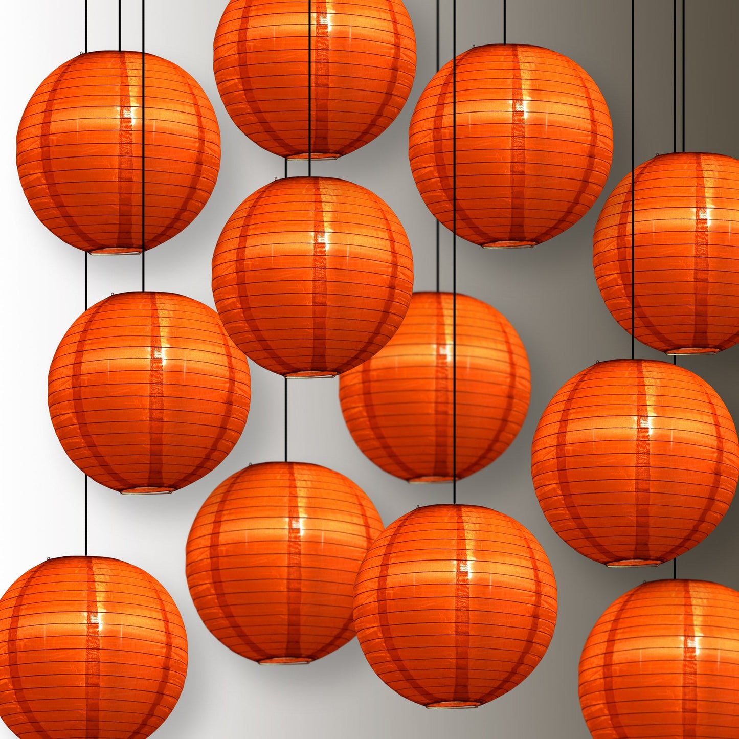 BULK PACK (12) 24" Red Shimmering Nylon Lantern, Even Ribbing, Durable, Hanging