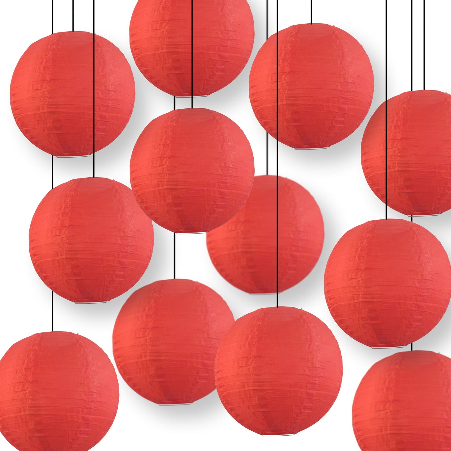 BULK PACK (12) 24" Red Shimmering Nylon Lantern, Even Ribbing, Durable, Hanging