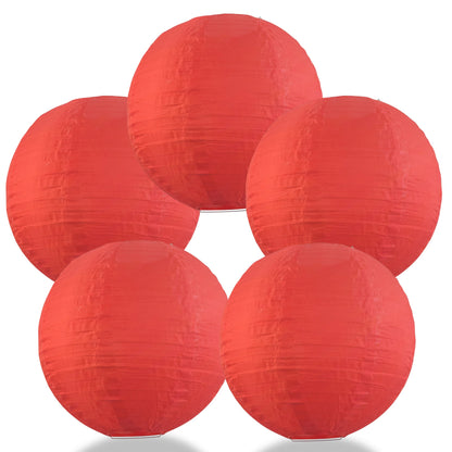 BULK PACK (5) 36" Red Jumbo Shimmering Nylon Lantern, Even Ribbing, Durable, Dry Outdoor Hanging Decoration