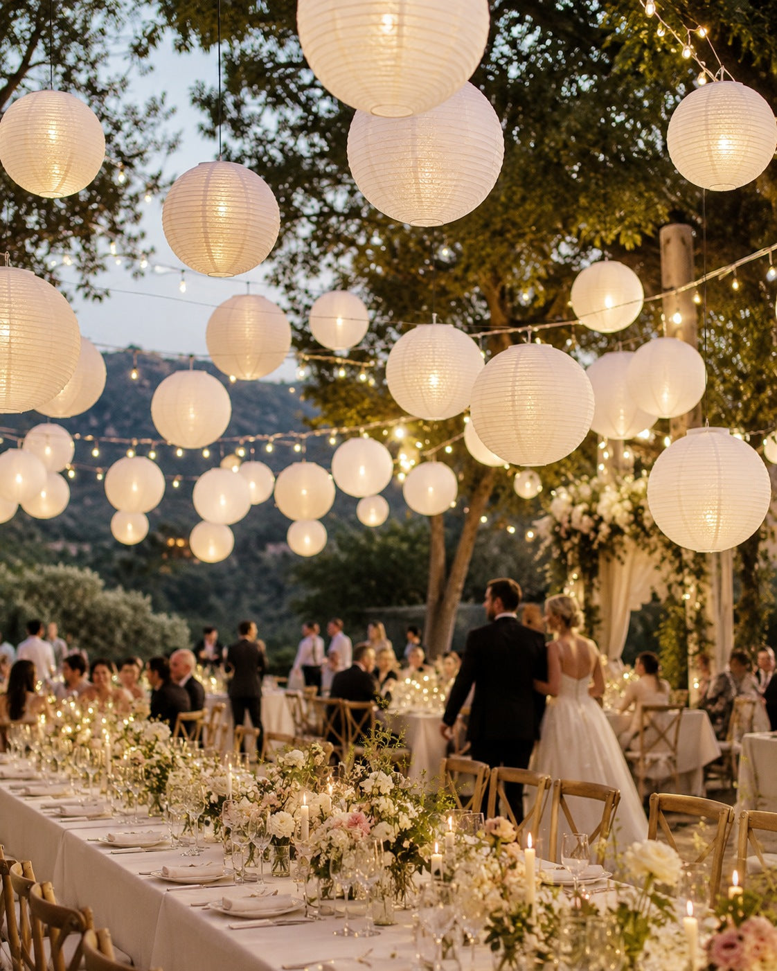 White nylon lanterns styled at an event