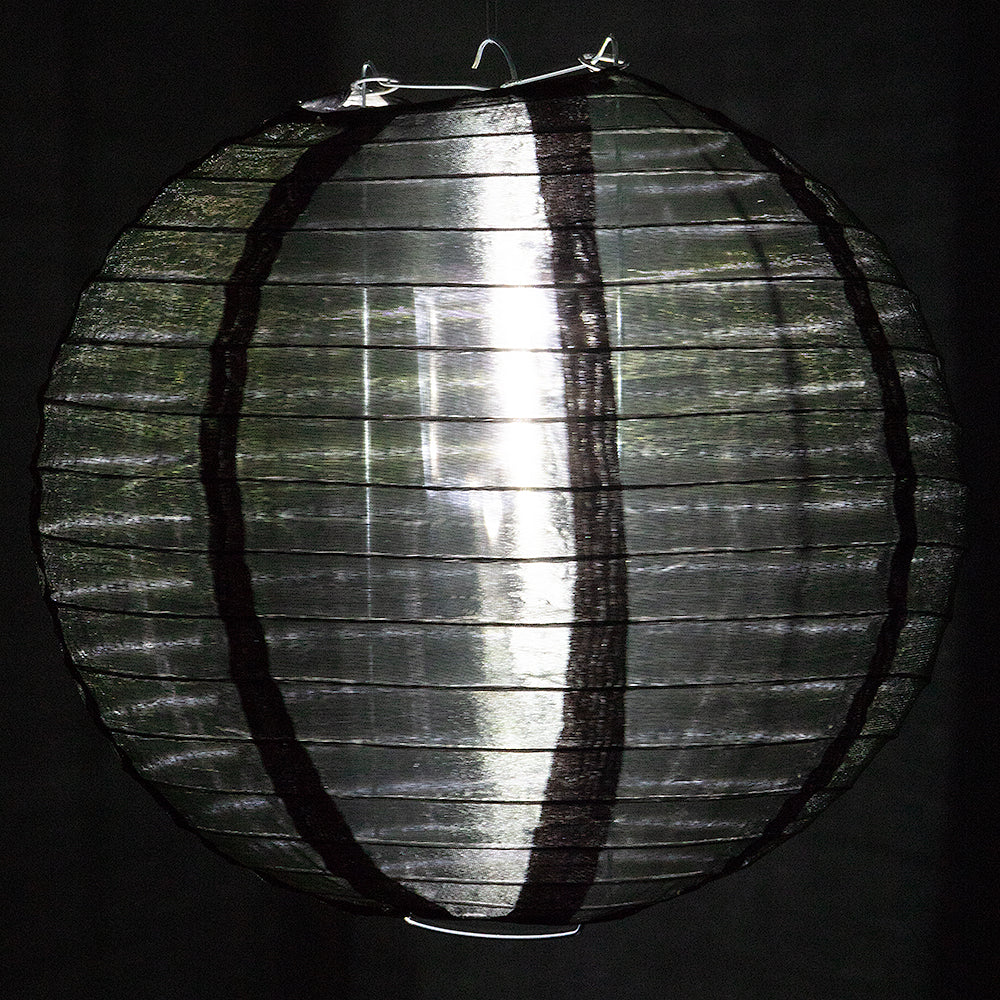 4" Black Round Shimmering Nylon Lantern, Even Ribbing, Hanging Decoration (10 PACK) - PaperLanternStore.com - Paper Lanterns, Decor, Party Lights & More