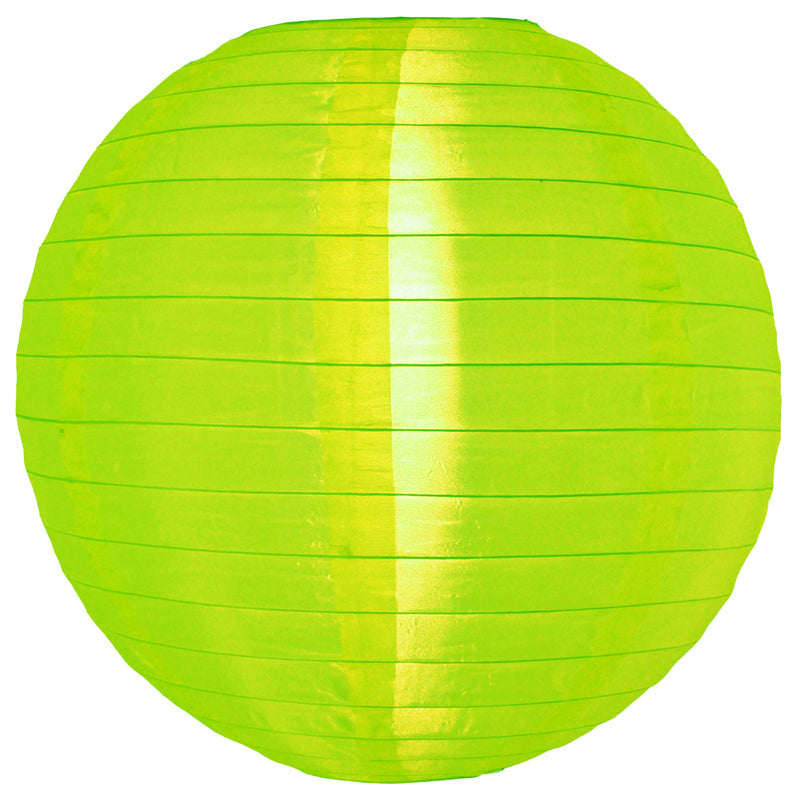 4 Inch Neon Green Round Shimmering Nylon Lanterns, Even Ribbing, Hanging (10-PACK) Decoration - PaperLanternStore.com - Paper Lanterns, Decor, Party Lights & More
