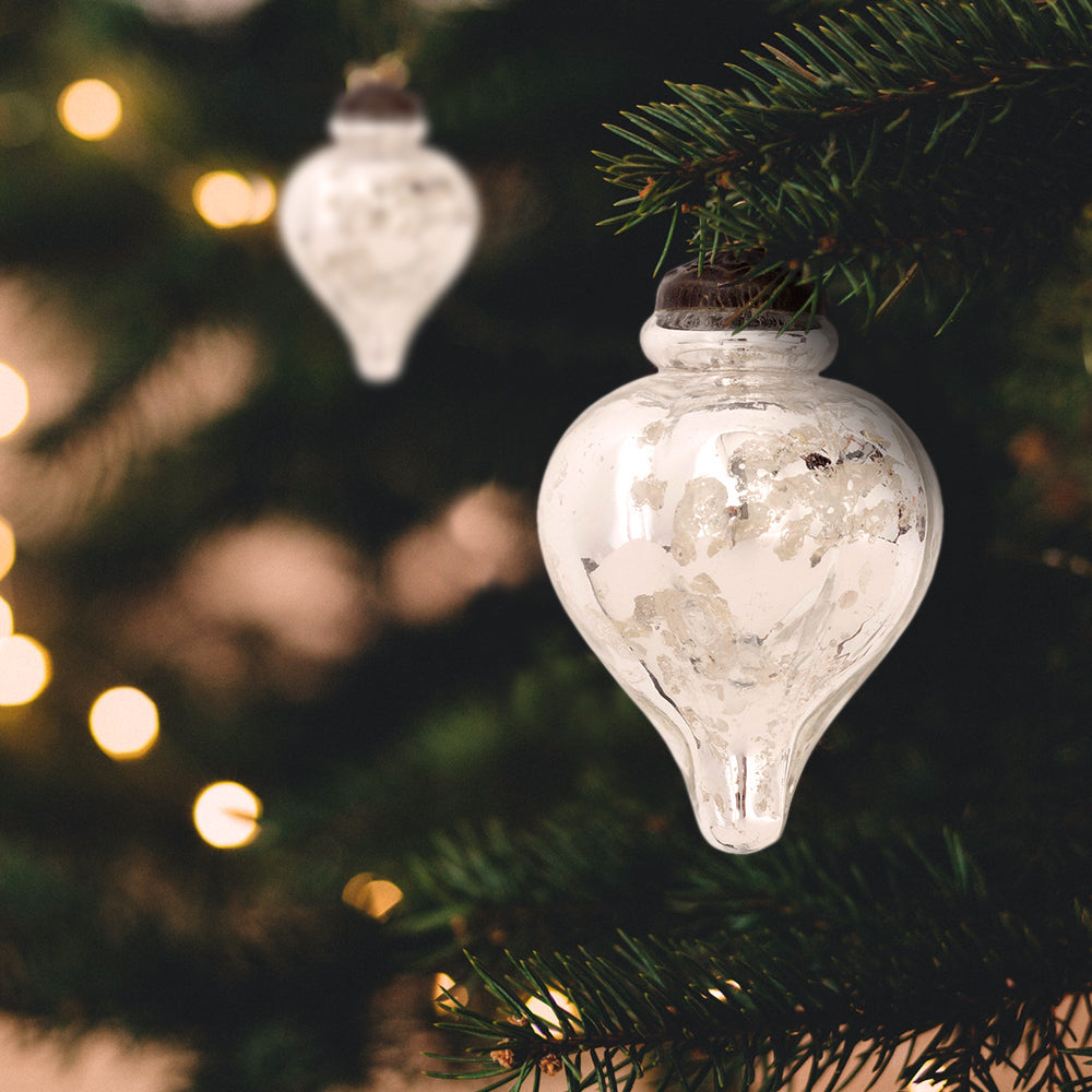 Mercury Glass Small Ornaments (2 to 2.25-inch, Silver, Carla Design, Single) - PaperLanternStore.com - Paper Lanterns, Decor, Party Lights & More