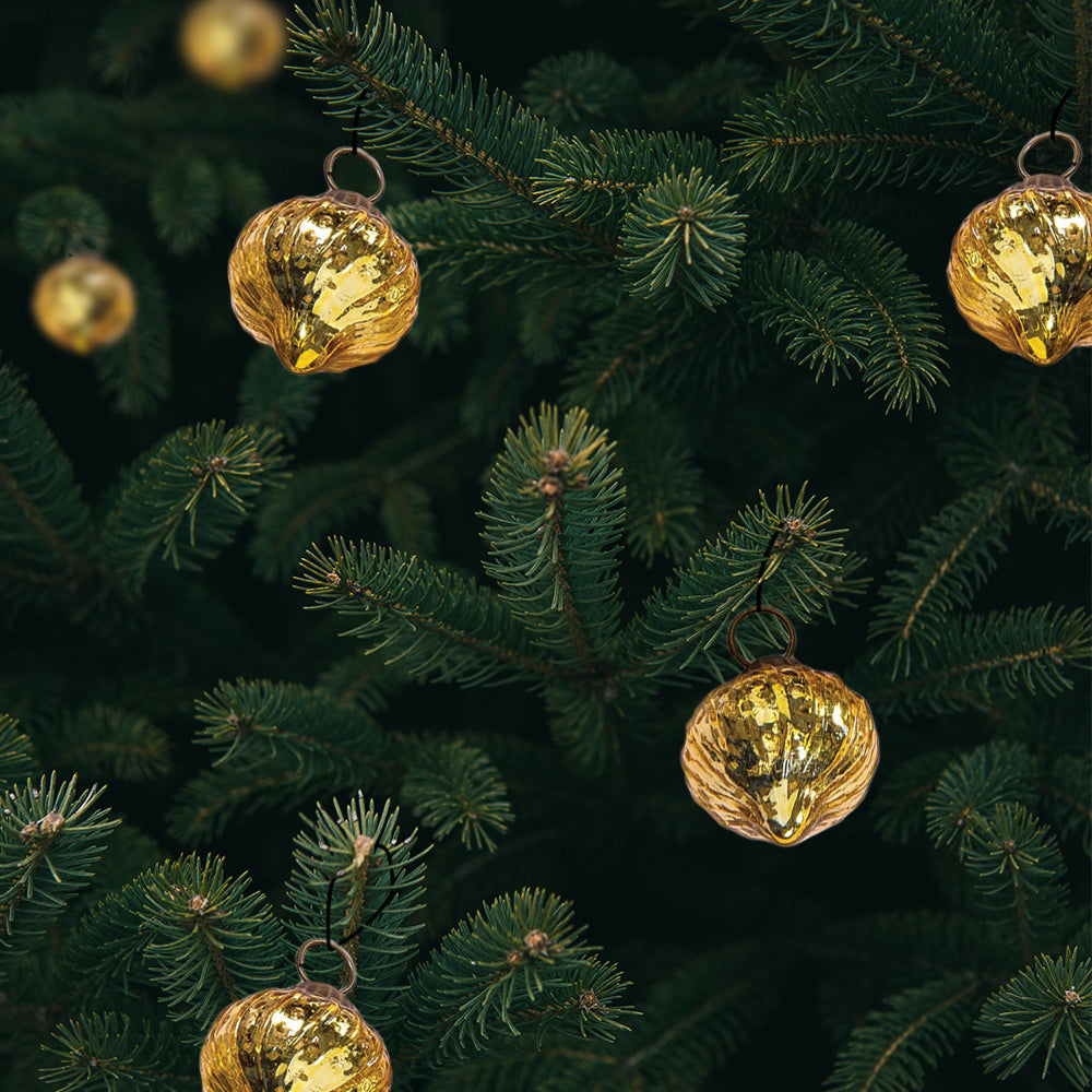 6 Pack | Mercury Glass Mini Ornaments (1 to 1.5-inch, Gold, Tania Design) - Great Gift Idea, Vintage-Style Decorations for Christmas and Home Decor - PaperLanternStore.com - Paper Lanterns, Decor, Party Lights & More