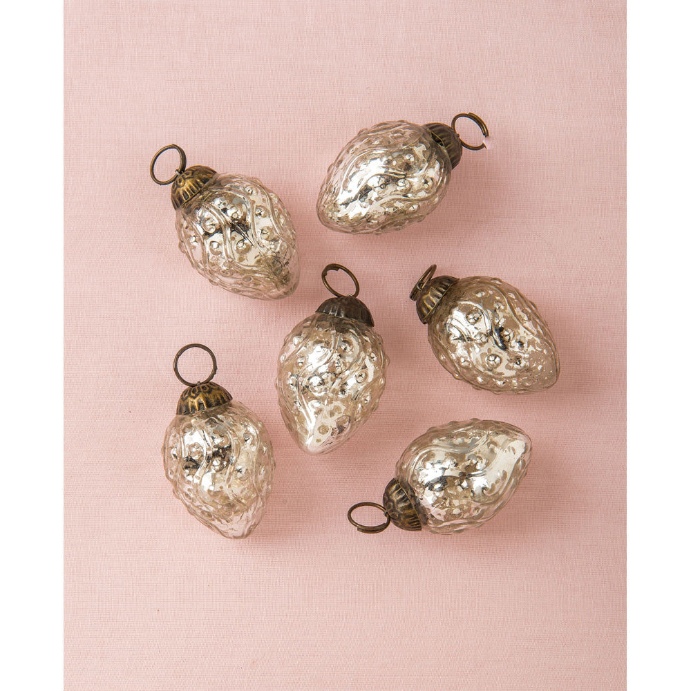 6 Pack | Mercury Glass Mini Ornaments (1 to 1.5-Inch, Silver, Marie) - Great Gift Idea, Vintage-Style Decoration for Christmas, Home Decor and Parties - PaperLanternStore.com - Paper Lanterns, Decor, Party Lights & More