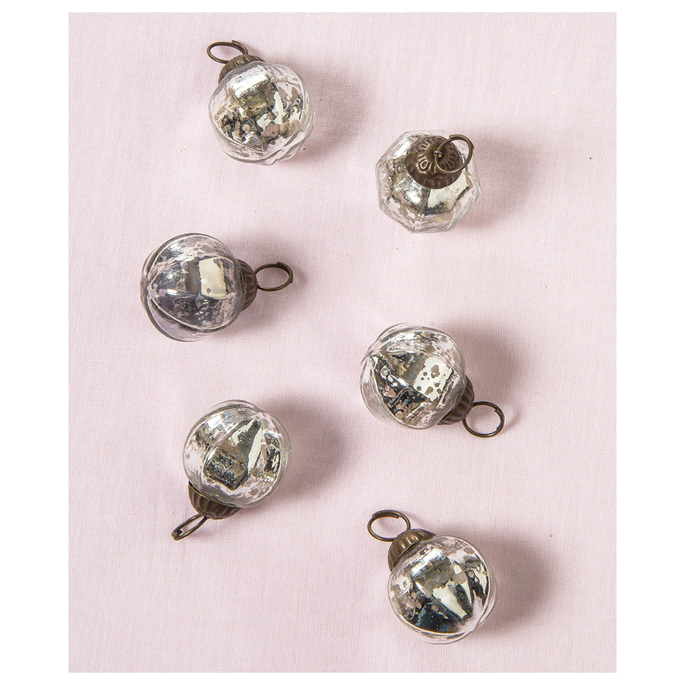 6 Pack | Mini Mercury Glass Ball Ornaments (1 to 1.5-Inch, Silver, Penina Design) - Great Gift Idea, Vintage-Style Decorations for Christmas - PaperLanternStore.com - Paper Lanterns, Decor, Party Lights & More