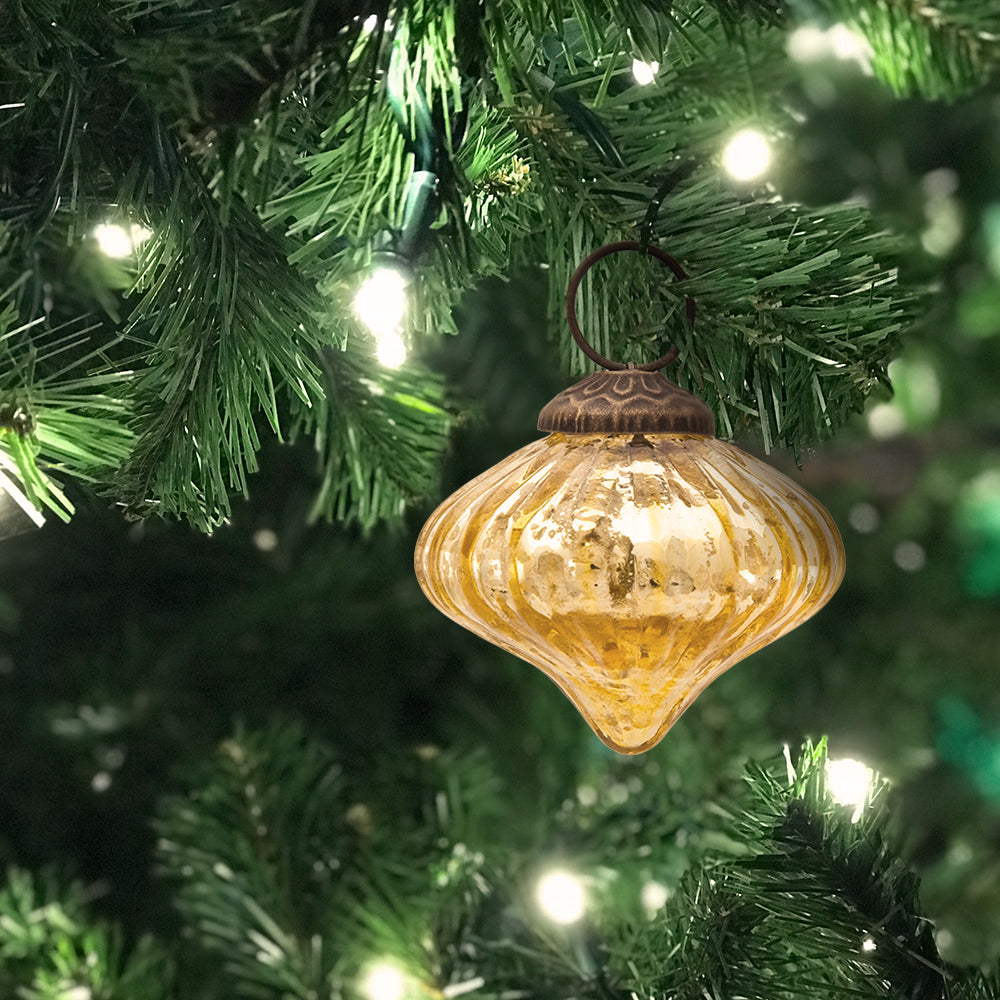 Small Mercury Glass Ornaments (2 to 2.25-inch, Gold, Lucy Design, Single) - PaperLanternStore.com - Paper Lanterns, Decor, Party Lights & More