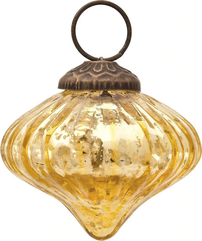 Small Mercury Glass Ornaments (2.5-inch, Gold, Lucy Design, Single)