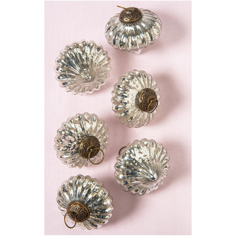 6 Pack | Mercury Glass Small Ornaments (2 to 2.25-inch, Silver, Lucy Design) - Great Gift Idea, Vintage-Style Decorations for Christmas, Special Occasions, Home Decor and Parties - PaperLanternStore.com - Paper Lanterns, Decor, Party Lights & More