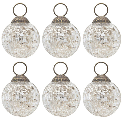 6 Pack | Mercury Glass Ball Ornaments (2-Inch, Silver, Mona Design) - Great Gift Idea, Vintage-Style Decorations for Christmas, Special Occasions, Home Decor and Parties