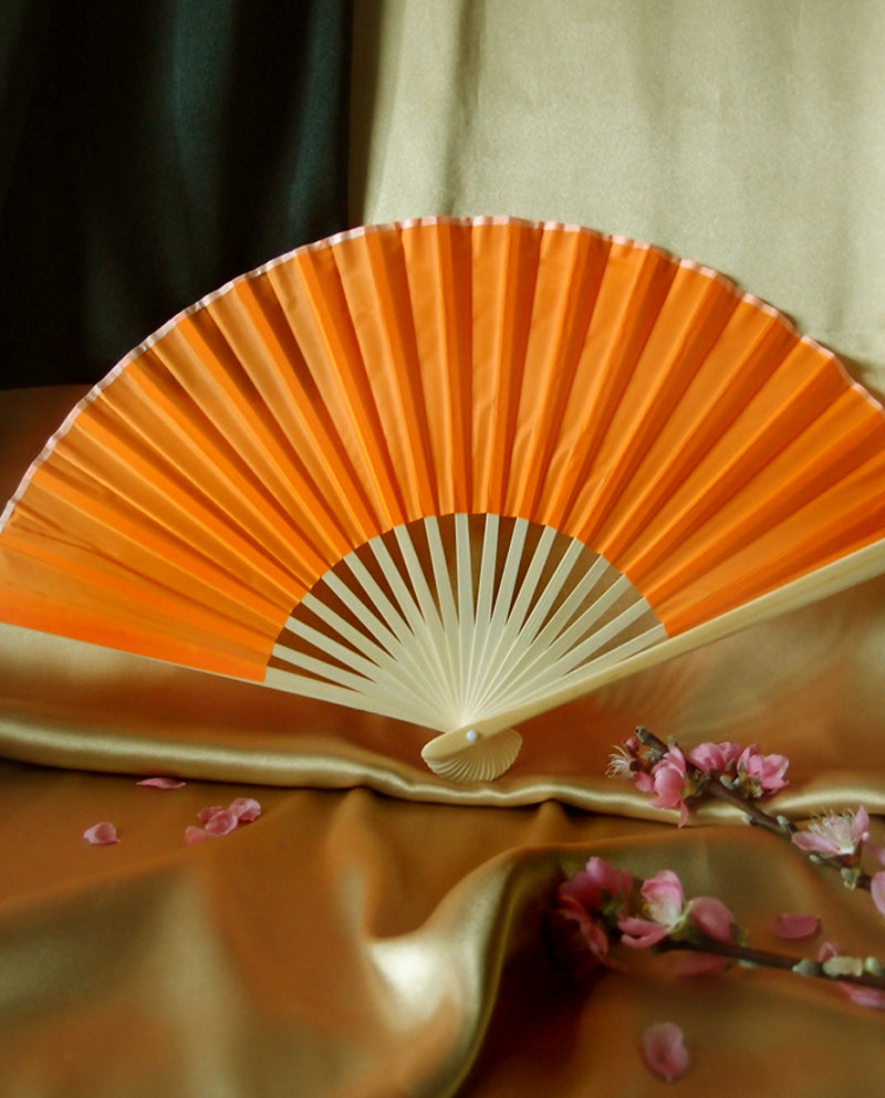 9" Orange Silk Hand Fans for Weddings (10 Pack) - PaperLanternStore.com - Paper Lanterns, Decor, Party Lights & More