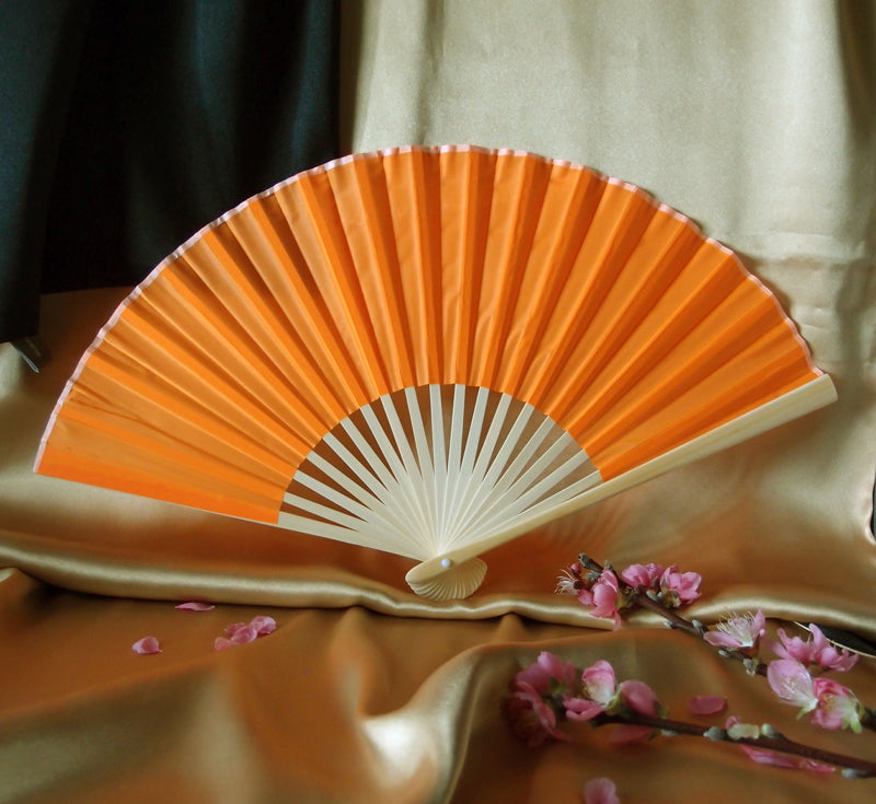 9" Orange Silk Hand Fans for Weddings (10 Pack) - PaperLanternStore.com - Paper Lanterns, Decor, Party Lights & More