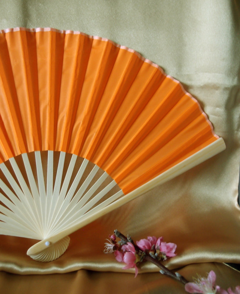 9" Orange Silk Hand Fans for Weddings (10 Pack) - PaperLanternStore.com - Paper Lanterns, Decor, Party Lights & More