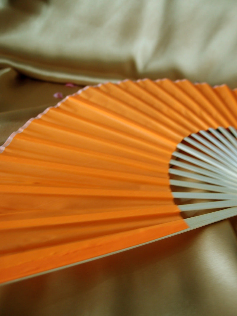 9" Orange Silk Hand Fans for Weddings (10 Pack) - PaperLanternStore.com - Paper Lanterns, Decor, Party Lights & More