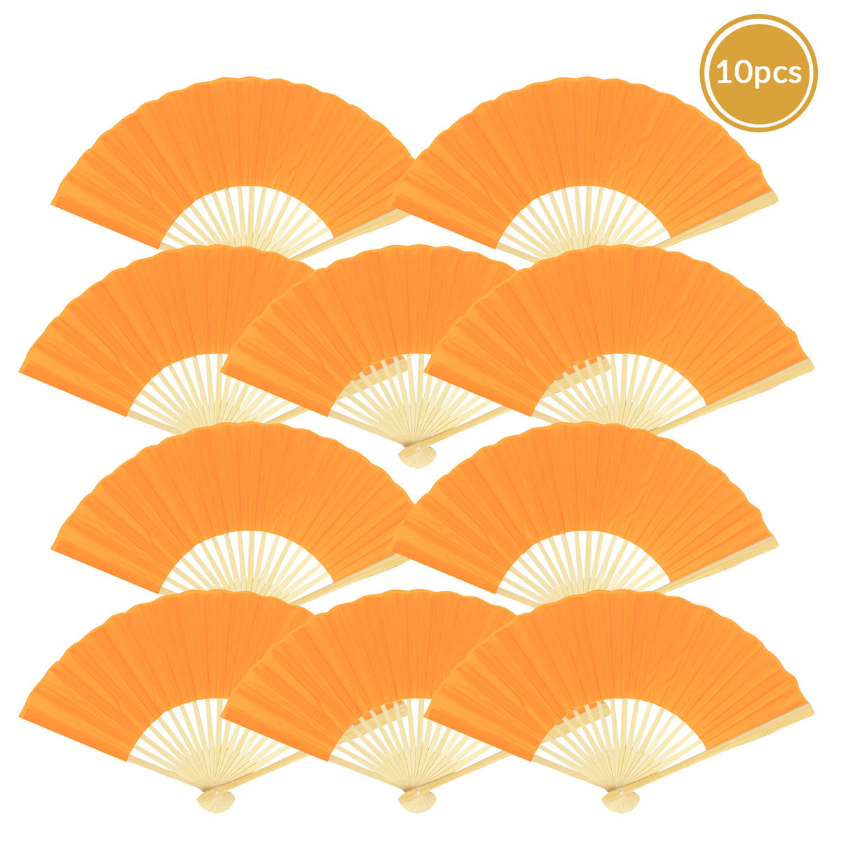 9" Orange Silk Hand Fans for Weddings (10 Pack) - PaperLanternStore.com - Paper Lanterns, Decor, Party Lights & More