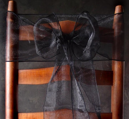 Black Organza Chair Sashes (9FT, 10 PACK) - PaperLanternStore.com - Paper Lanterns, Decor, Party Lights & More