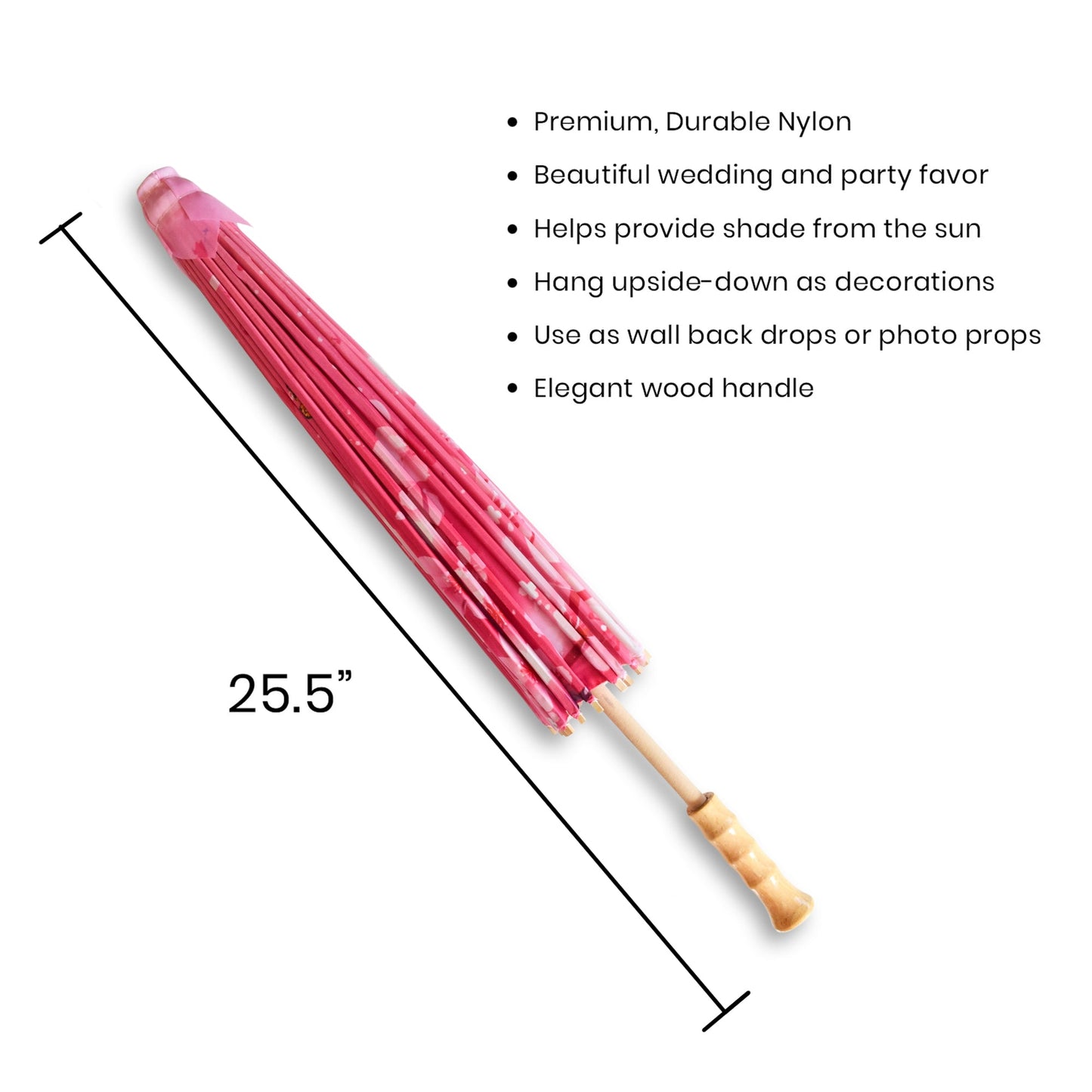 32" Butterfly Pink Cherry Blossom Nylon Parasol Umbrella with Elegant Handle