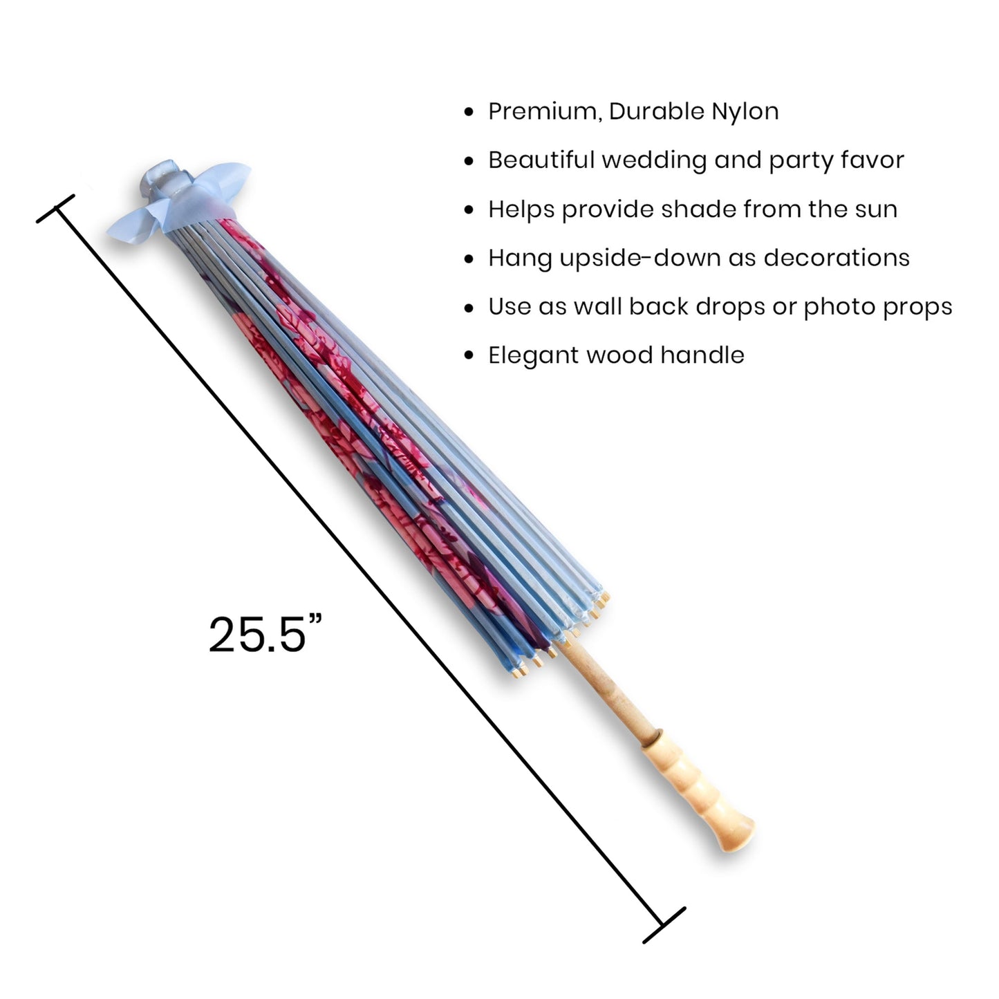 32" Sky Blue Cherry Blossom Nylon Parasol Umbrella with Elegant Handle