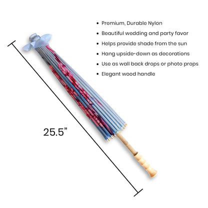 32" Sky Blue Cherry Blossom Nylon Parasol Umbrella with Elegant Handle