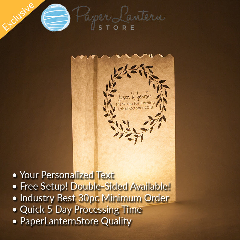 Personalized Wedding Ceremony Banquet Luminary Bag Lights - Custom Printed (10 PACK) - PaperLanternStore.com - Paper Lanterns, Decor, Party Lights & More