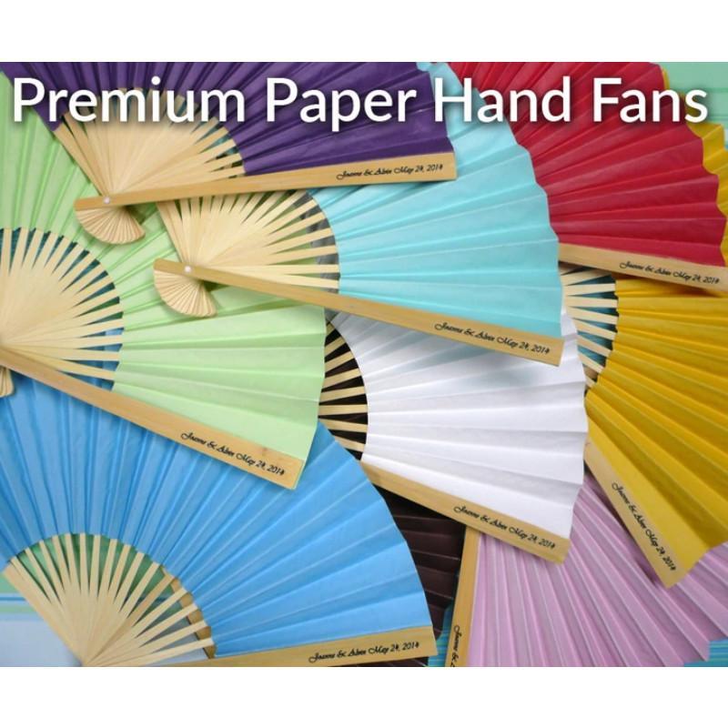 Personalized Premium Paper Hand Fans w/ Side Handle Print  (10 PACK) - PaperLanternStore.com - Paper Lanterns, Decor, Party Lights & More