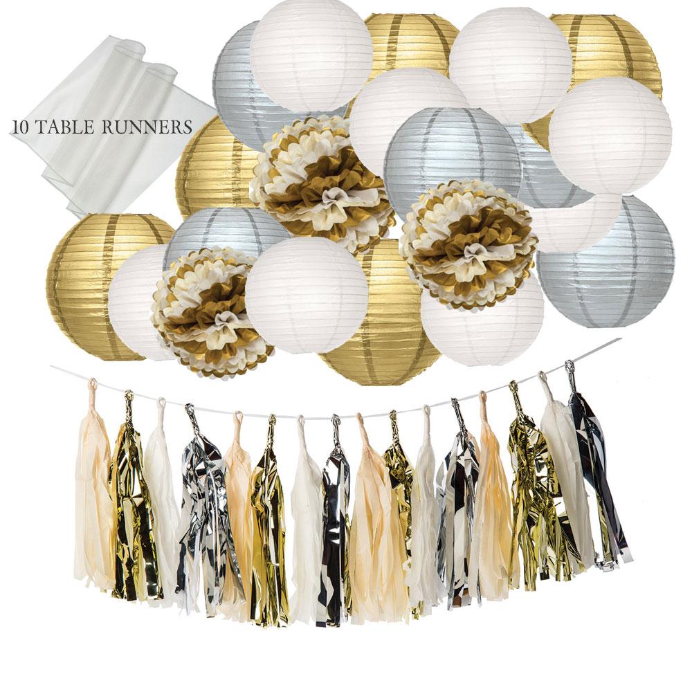 Bling Party Decoration Kit - Includes Garland, Table Runners, Paper Lanterns and Paper Pompoms - PaperLanternStore.com - Paper Lanterns, Decor, Party Lights & More