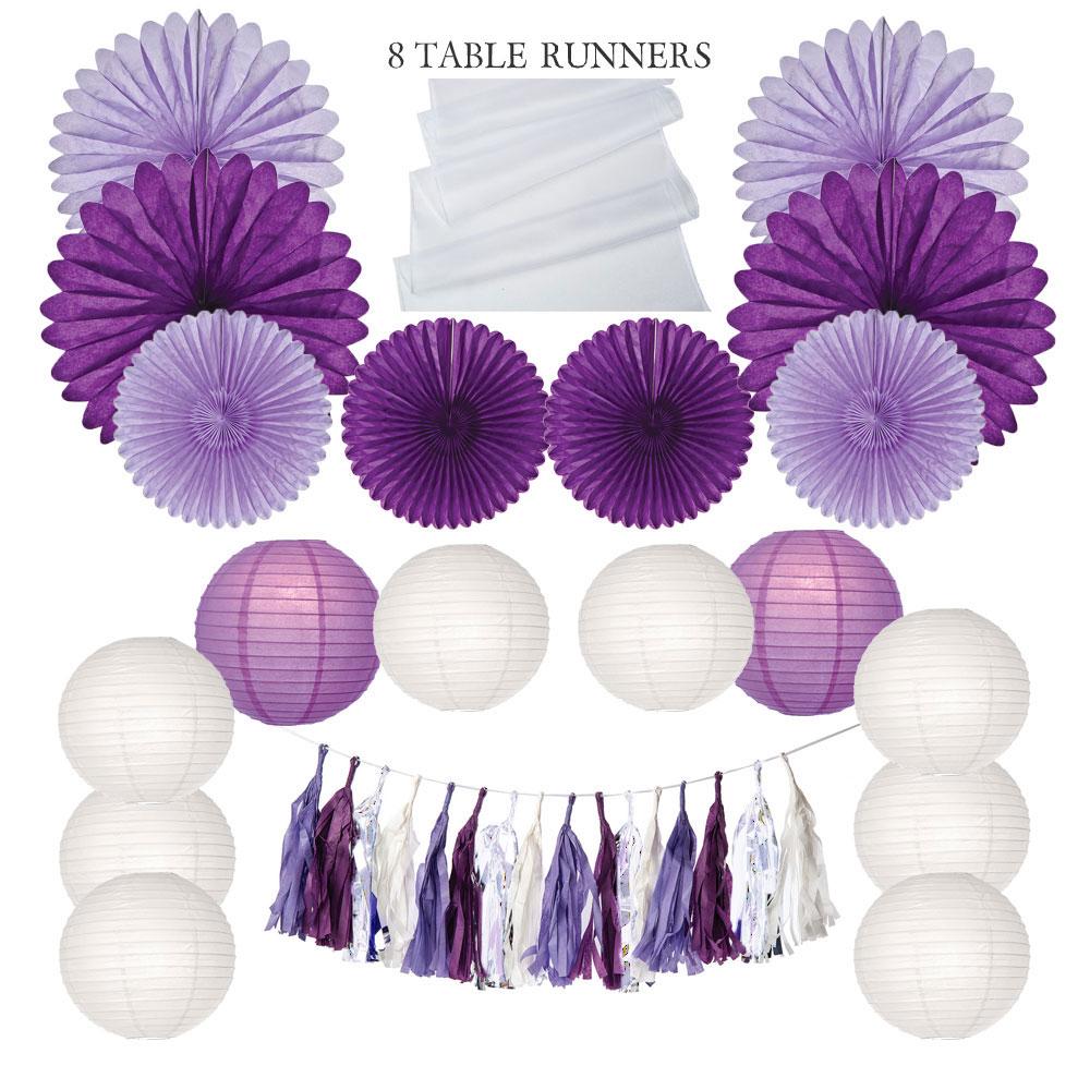 Grape Crush Party Decoration Kit - Includes Paper Tassels, Table Runners, Paper Hanging Fans and Paper Lanterns - PaperLanternStore.com - Paper Lanterns, Decor, Party Lights & More