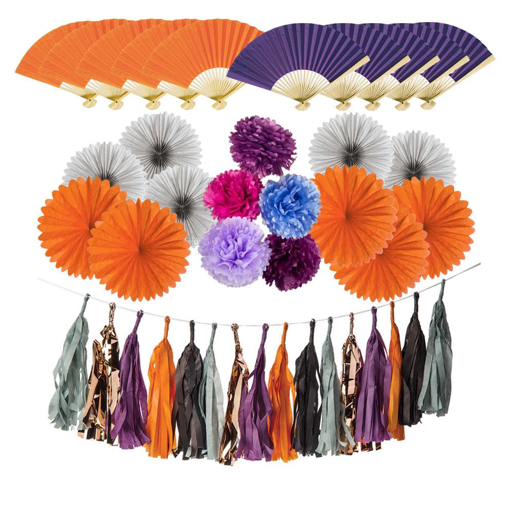 Harvest Party Decoration Kit - Includes Garland, Hanging Fans and Folding Hand Fans - PaperLanternStore.com - Paper Lanterns, Decor, Party Lights & More