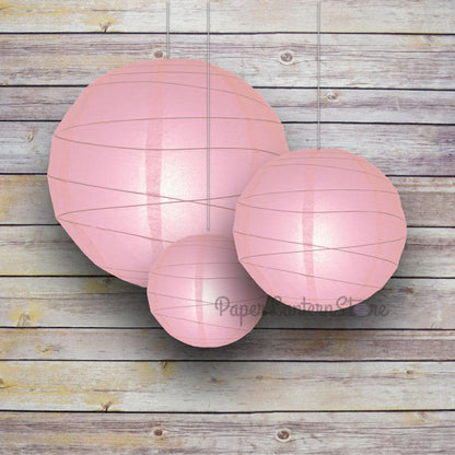 8/12/16" Pink Round Paper Lanterns, Irregular Ribbing (3-Pack Cluster) - PaperLanternStore.com - Paper Lanterns, Decor, Party Lights & More