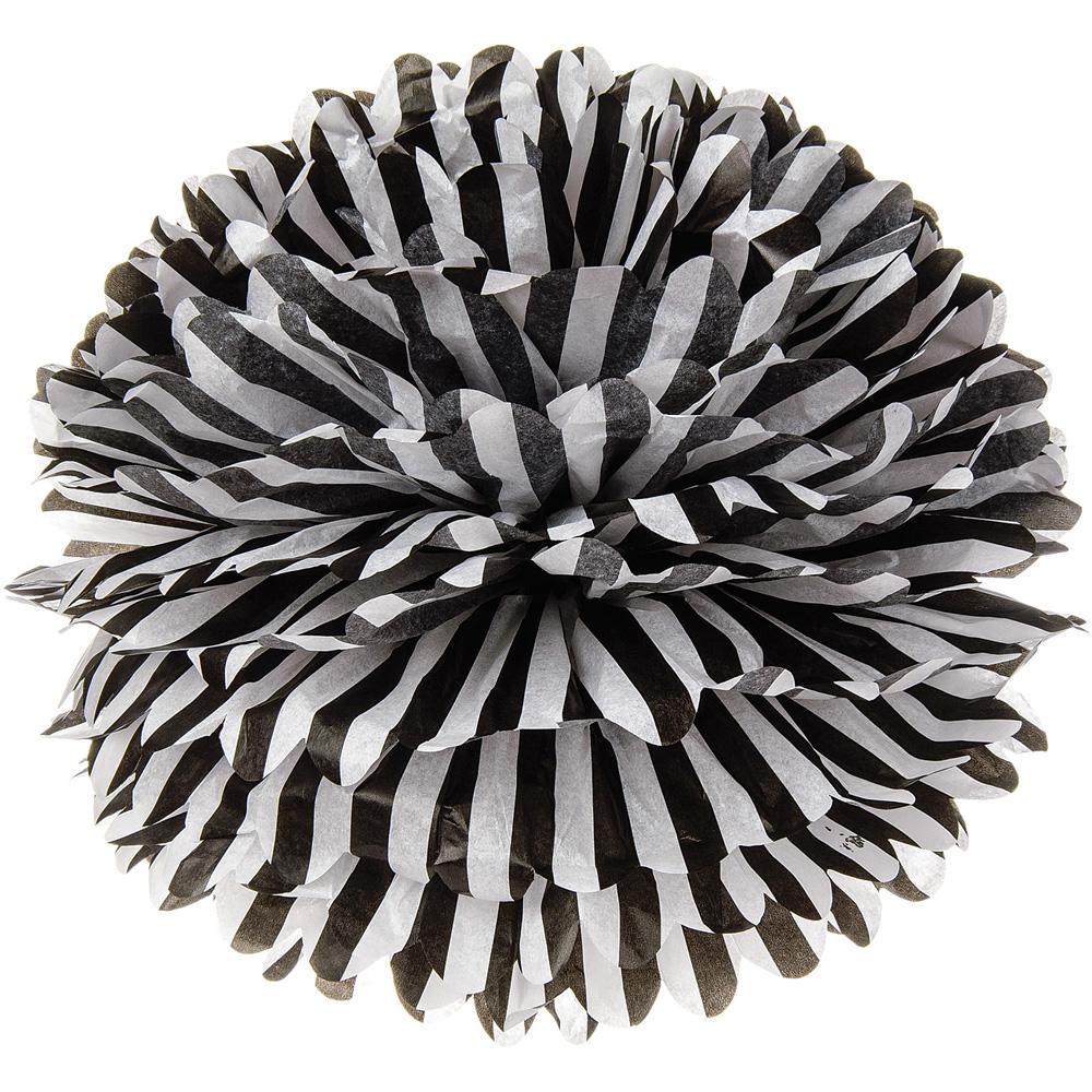 Black Striped 15 Inch Tissue Paper Flower Pom Pom - PaperLanternStore.com - Paper Lanterns, Decor, Party Lights & More