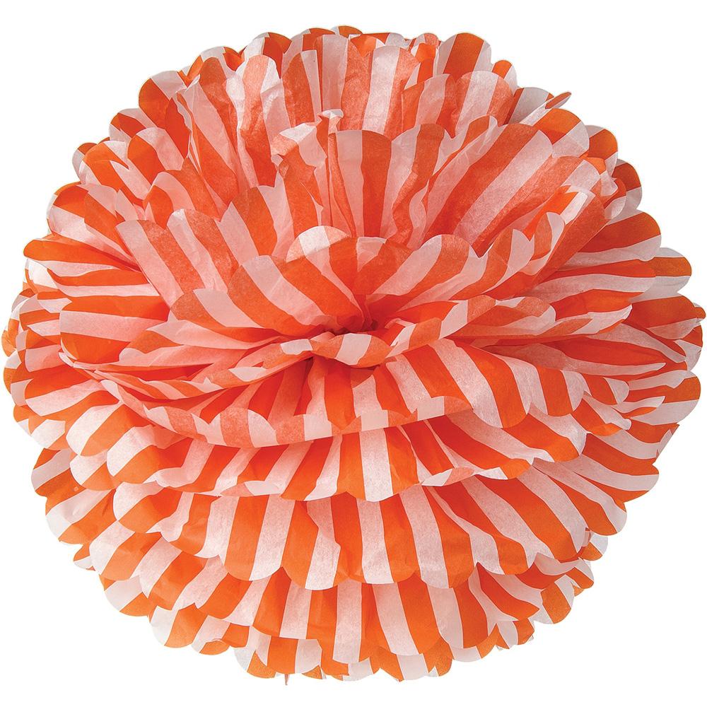 Tangerine Orange Striped 15 Inch Tissue Paper Flower Pom Pom - PaperLanternStore.com - Paper Lanterns, Decor, Party Lights & More