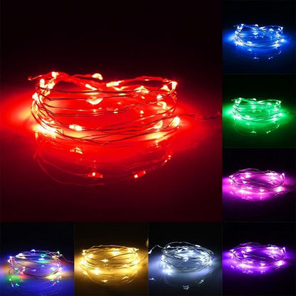 7.5 FT|20 LED Battery Operated Red Fairy String Lights With Silver Wire - PaperLanternStore.com - Paper Lanterns, Decor, Party Lights & More