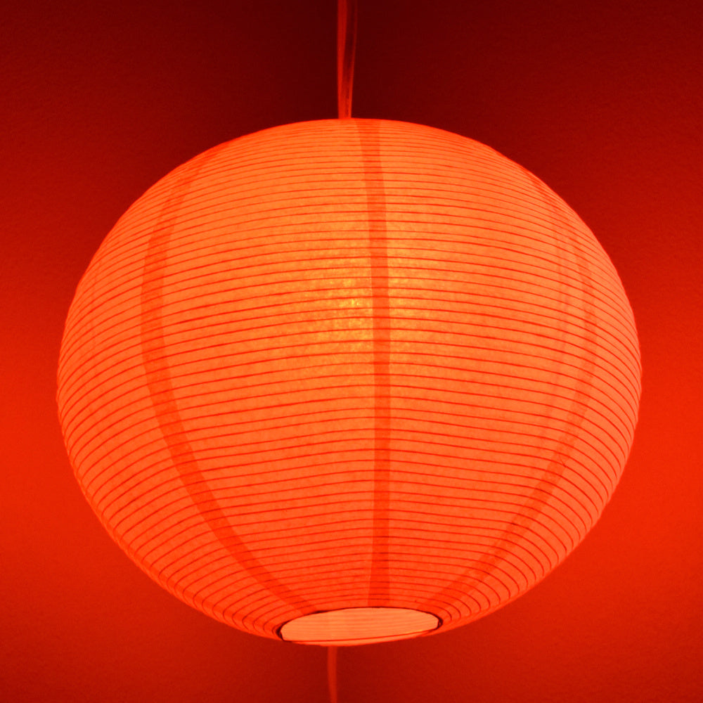LANTERN + CORD + COLOR BULB | White Fine Line Premium Paper Lantern, Extra Sturdy with Pendant Cord Combo Kit, Switch, E26, Red Bulb