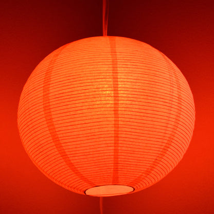 LANTERN + CORD + COLOR BULB | White Fine Line Premium Paper Lantern, Extra Sturdy with Pendant Cord Combo Kit, Switch, E12, Red Bulb