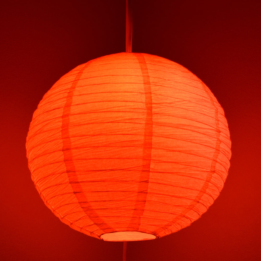 LANTERN + CORD + COLOR BULB | White Crepe Premium Paper Lantern with Pendant Cord Combo Kit, Switch, E26, Red Bulb