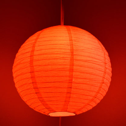 LANTERN + CORD + COLOR BULB | White Crepe Premium Paper Lantern with Pendant Cord Combo Kit, Switch, E26, Red Bulb