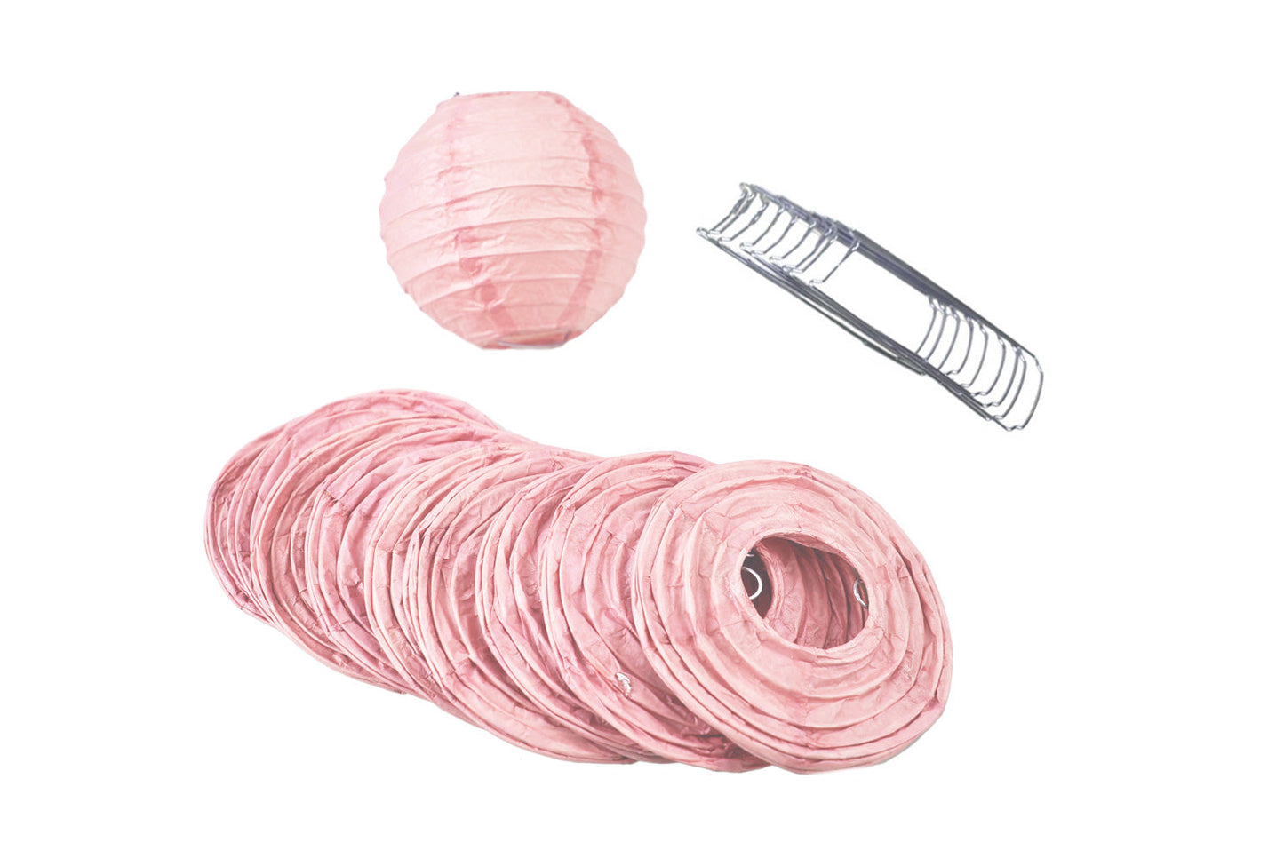 4" Rose Quartz Pink Round Paper Lantern, Even Ribbing, Hanging Decoration (10 PACK) - PaperLanternStore.com - Paper Lanterns, Decor, Party Lights & More