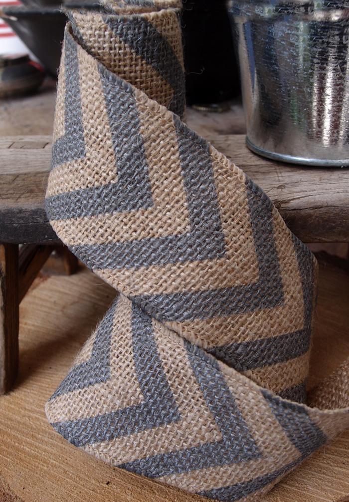 Burlap Fabric Wrap Roll w/ Gray / Grey Chevron Pattern (2.4 x 6 Ft) - PaperLanternStore.com - Paper Lanterns, Decor, Party Lights & More