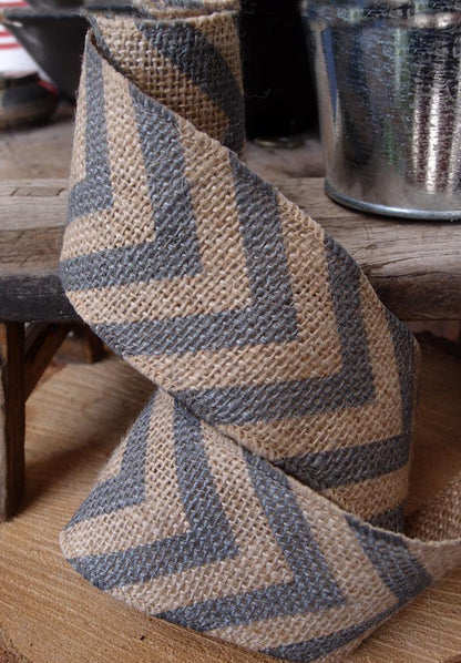 Burlap Fabric Wrap Roll w/ Gray / Grey Chevron Pattern (2.4 x 6 Ft) - PaperLanternStore.com - Paper Lanterns, Decor, Party Lights & More