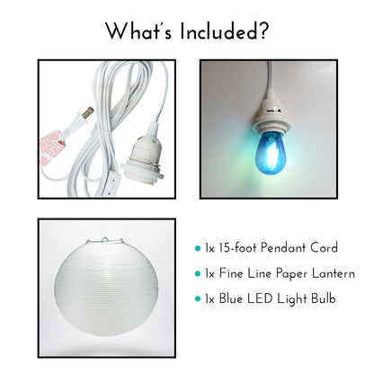 Fine Line Premium Paper Lantern Pendant Light Cord Kit with S14 Blue LED Bulb
