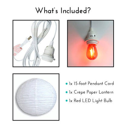 Crepe Premium Paper Lantern Pendant Light Cord Kit with S14 Red LED Bulb