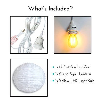 Crepe Premium Paper Lantern Pendant Light Cord Kit with S14 Yellow LED Bulb