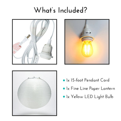 Fine Line Premium Paper Lantern Pendant Cord Kit with S14 Yellow LED Bulb