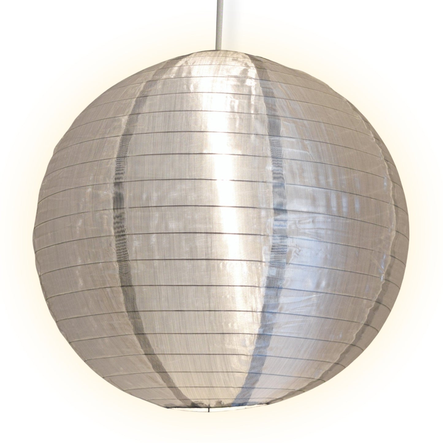 16 Inch Silver Shimmering Nylon Lantern, Even Ribbing, Durable, Hanging