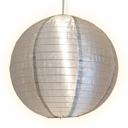 16 Inch Silver Shimmering Nylon Lantern, Even Ribbing, Durable, Hanging