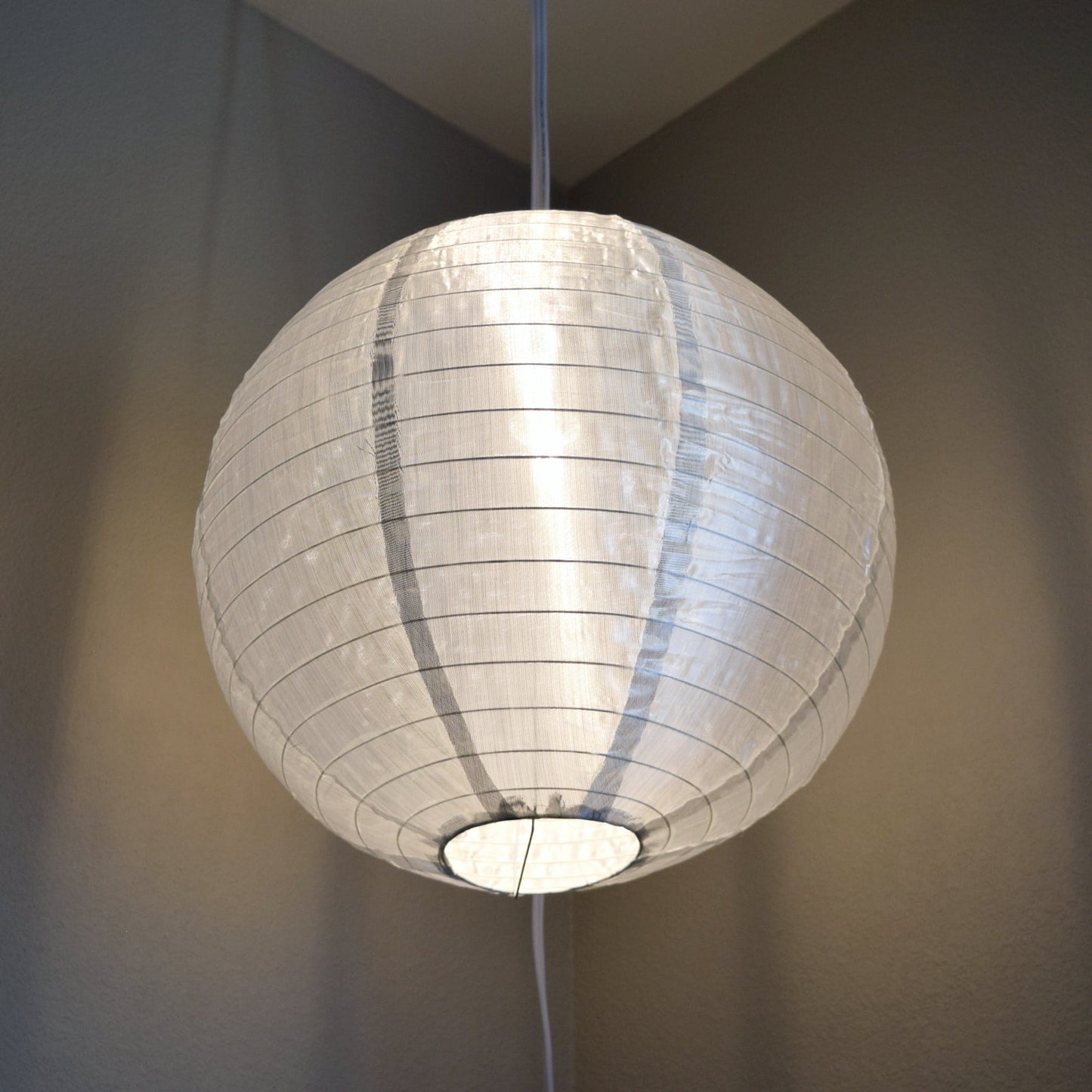 8 Inch Silver Shimmering Nylon Lantern, Even Ribbing, Durable, Hanging