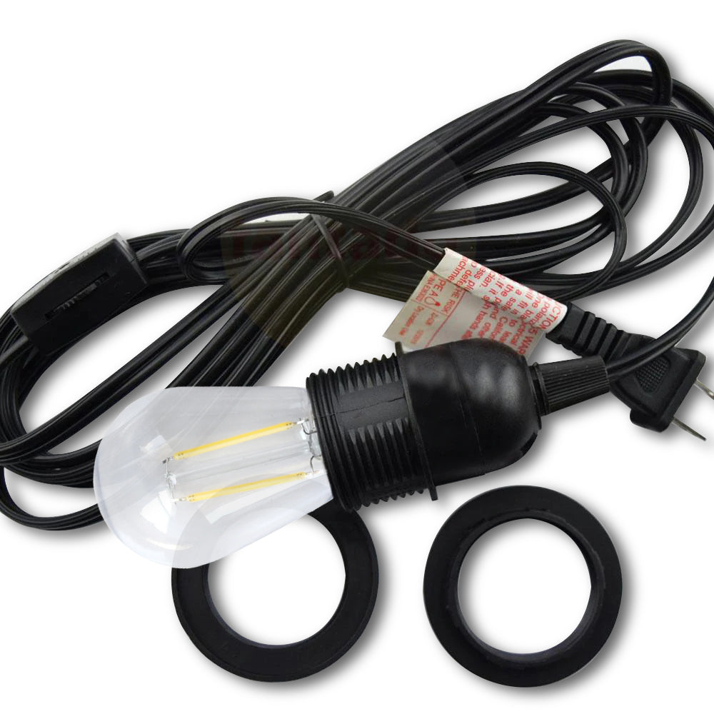 CORD + SHATTERPROOF BULB | Black Pendant Light Lamp Cord Combo Kit, Switch, S14 Cool White Bulb