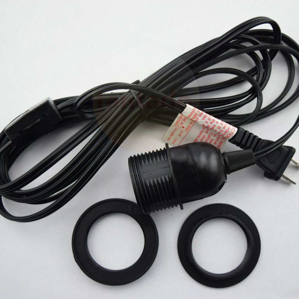 CORD + SHATTERPROOF BULB | Black Pendant Light Lamp Cord Combo Kit, Switch, S14 Cool White Bulb