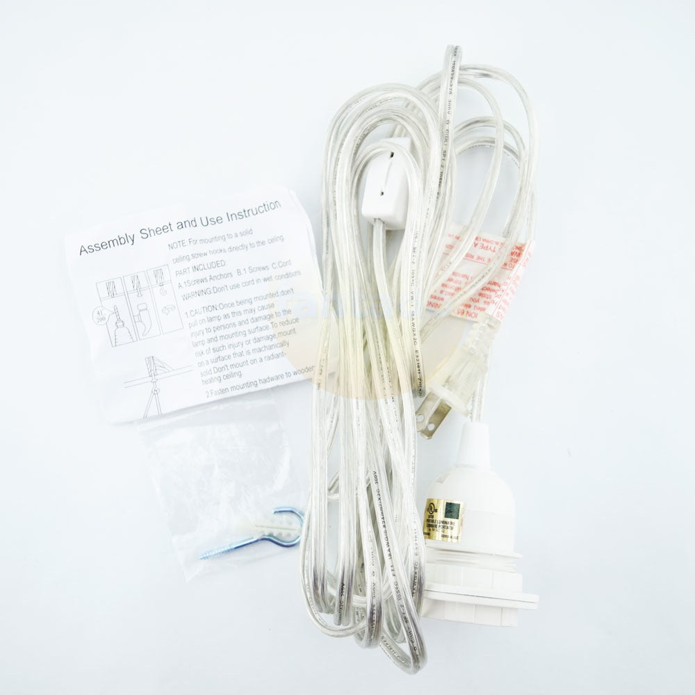 BULK PACK (6) Single Socket Pendant Light Cord Kits for Lanterns (15FT, UL Listed, Switch, Clear) - PaperLanternStore.com - Paper Lanterns, Decor, Party Lights & More